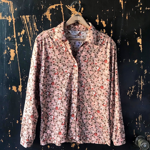 Vintage 90's Beige Floral Tapestry Print Button Down Shirt 
