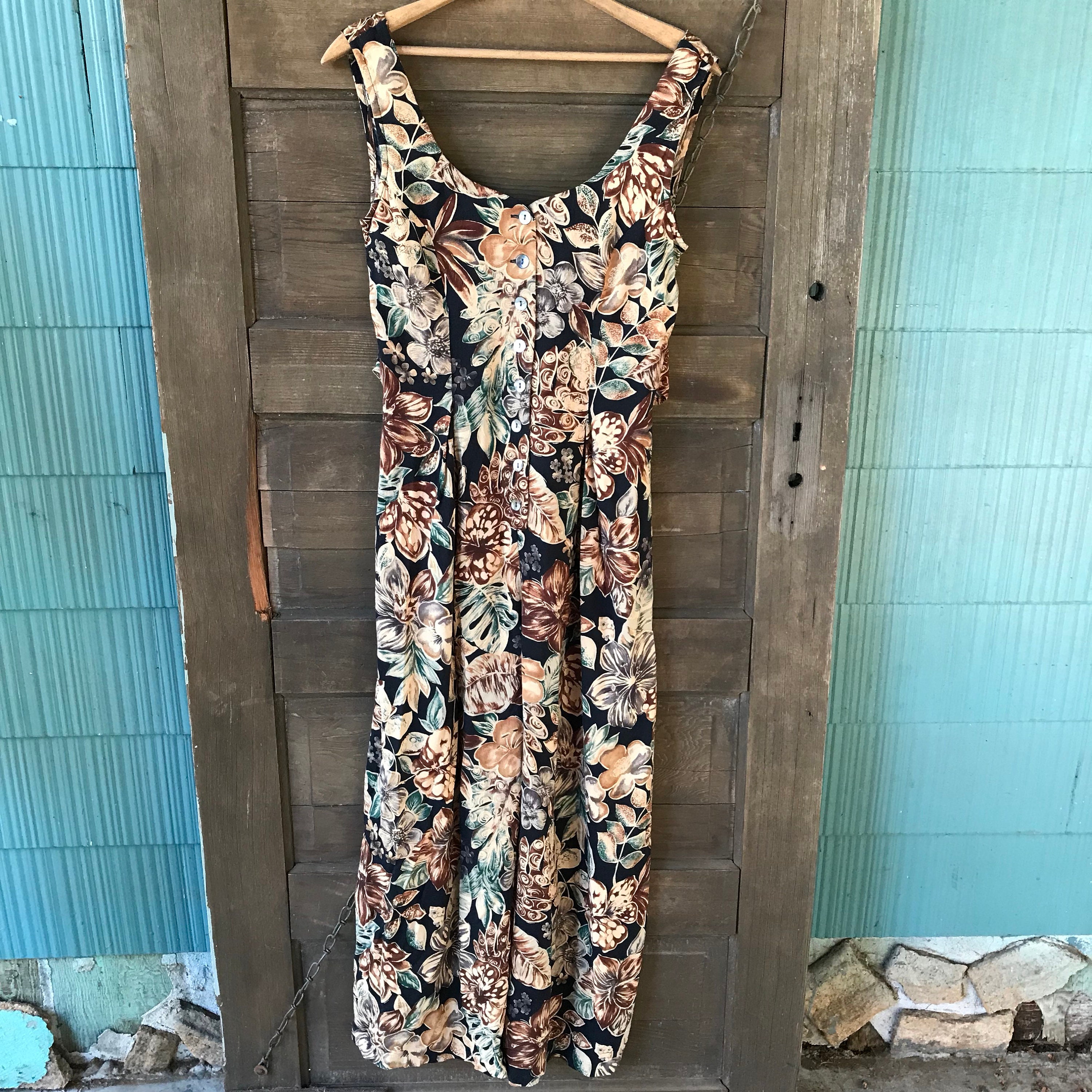 Vintage 80's Jungle Floral Print Rayon Jumpsuit by Tickets Size