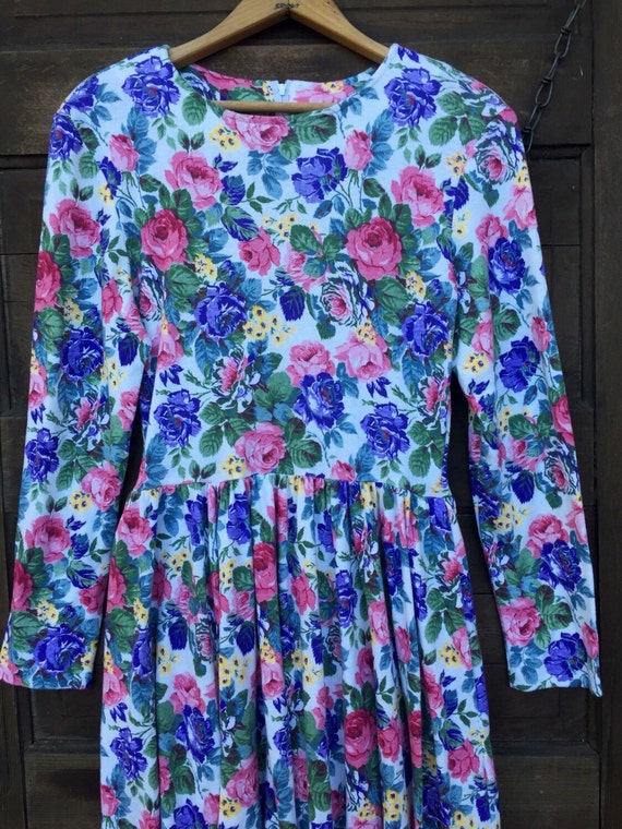 Vintage 80's Perfect Floral Long Sleeve Midi Dres… - image 4