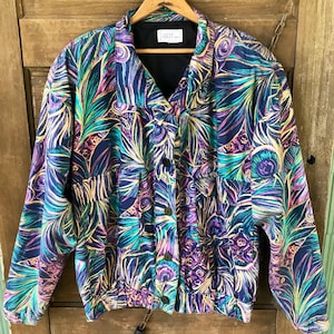 Vintage 80&#39;s Abstract Baroque Print Windbreaker Bomber Jacket by GTG Too size Extra Large