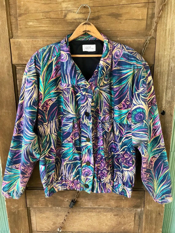 Vintage 80's Abstract Baroque Print Windbreaker Bo