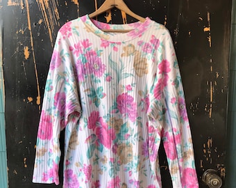 Vintage 80's/90's  Long Sleeve Perfect Floral Print Tunic Top