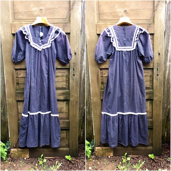 Vintage 70's Black and White Cotton Prairie Maxi D
