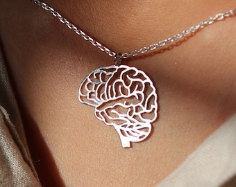 Brain Pendant Human Organ Anatomical jewelry Silver pendant for her Biology jewellery Handcut Medical necklace Doctor Gift Neurology Craft