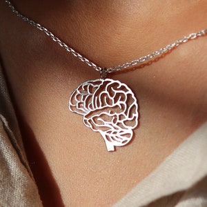 Brain Pendant Human Organ Anatomical jewelry Silver pendant for her Biology jewellery Handcut Medical necklace Doctor Gift Neurology Craft