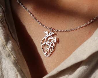 Heart Anatomy Silver Pendant Human Organ jewellery Handcut pendant for her Biology jewelry Heart necklace Gift for Doctor's Jewelry Craft