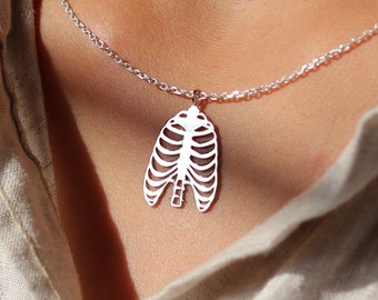 Rib Cage Pendant Human Organ necklace Silver pendant Biology jewellery Medical Doctor jewelry Gift Human Skeleton Human Anatomy Art Craft