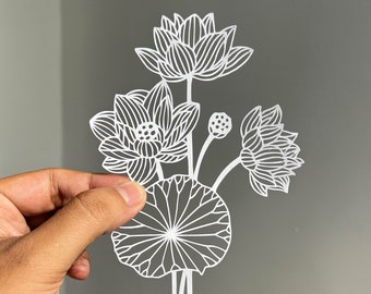 Lotus Papercut Template Papercutting Art Lotus Flower Cricut SVG Silhouette Cameo JPEG PDF digital download | Paper Art Gift Nature Design