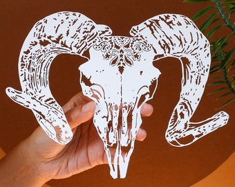 Ram Skull Papercut Template Papercutting digital download Svg Pdf Jpg Cricut Silhouette Paperart Home Decor floral Wall Art Gift wall decor