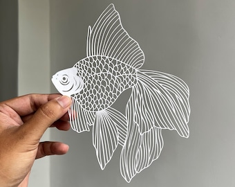 Gold fish Papercut Template Papercutting Art fish Craft Cricut SVG Silhouette Cameo JPEG PDF digital download | Paper Art Gift Nature Design