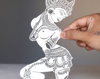 Celestial dancer Devata PaperCutting Art Papercut Sculpture India Art Indian Hand carved Gift Paper craft Design Traditional Indian Style