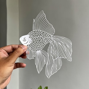 Gouden vis Papercut-sjabloon Papercutting Art vis Craft Cricut SVG Silhouette Cameo JPEG PDF digitale download | Papier kunst cadeau natuur ontwerp