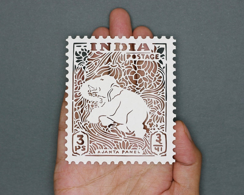 India Postage Stamp Papercutting Elephant Papercut Art Craft Etsy