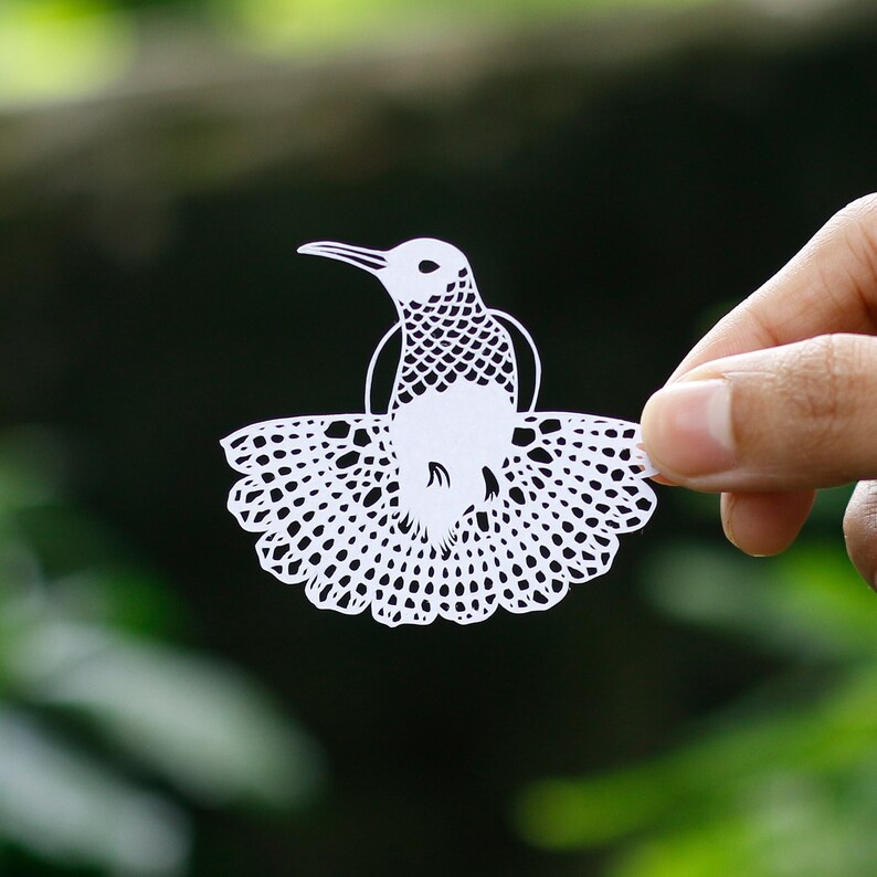 Humming bird Papercut Template, Papercutting SVG, Paper cut Art, Digital download, Handmade Gift, Paper Art craft, Bird Gift, Nature Bird image 2