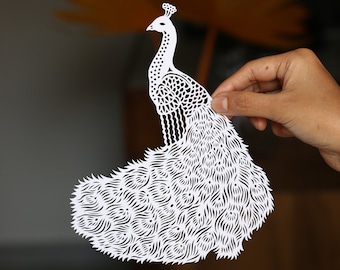 Peacock bird Papercut Template, Papercutting Cricut SVG Silhouette Cameo digital download Paper Art Peafowl SVG Nature Design Bird Gift Art