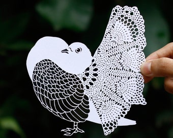 Pigeon Bird Papercut Template, Papercutting SVG, Paper cut Art, Digital download, Handmade Gift, Paper Art craft, Pigeon Gift, Pouter pigeon