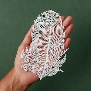Feather Papercut Template Feathers Papercutting Art - Svg Pdf Jpg - Circuit Silhouette digital download Bird Feather Paper Gift Paper cutout