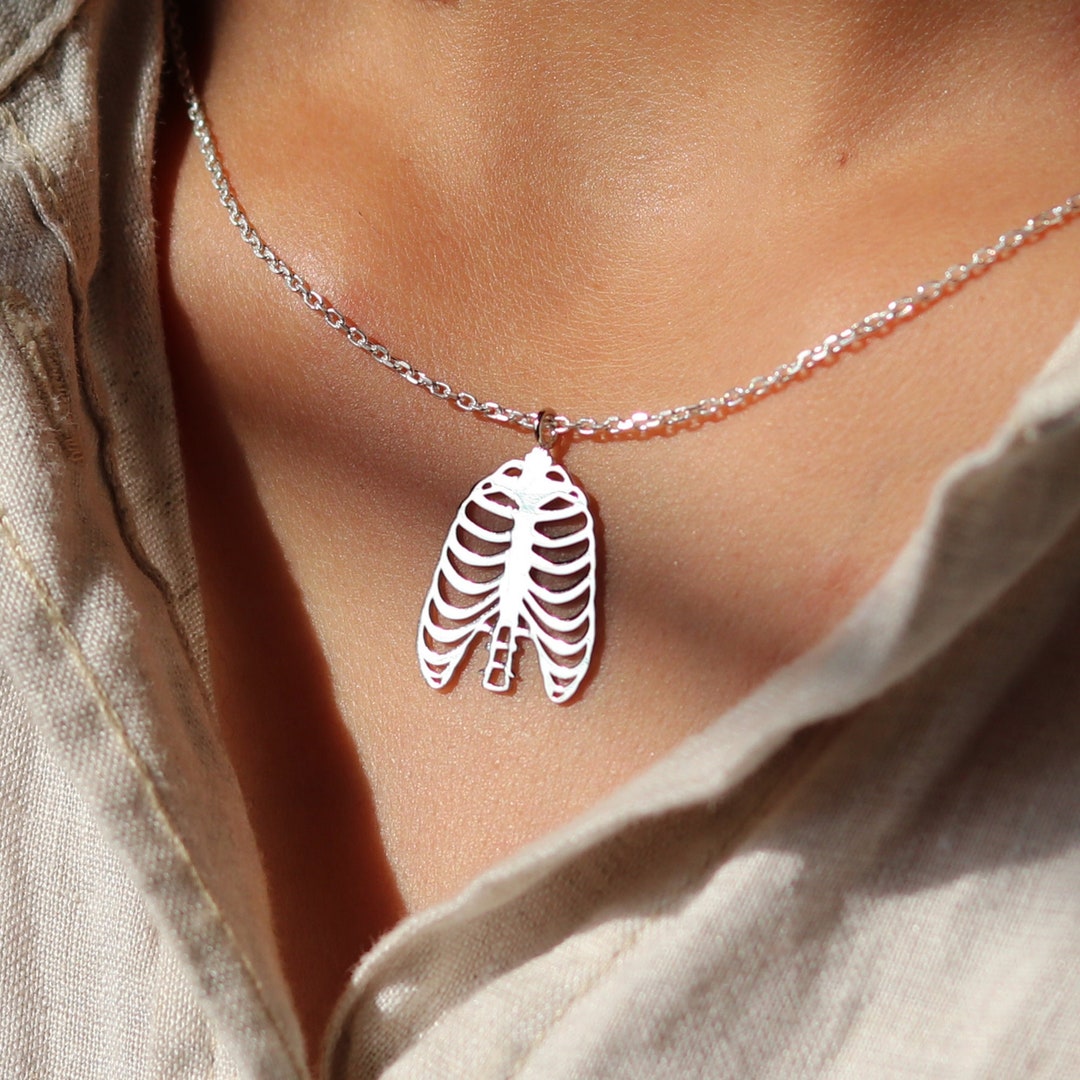 Rib Cage Pendant Human Organ Necklace Silver Pendant Biology Jewellery