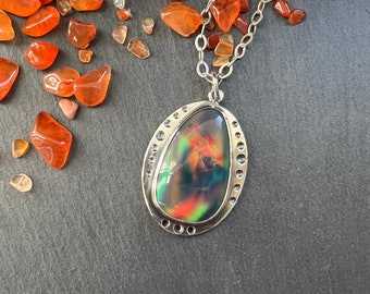 Aurora Borealis Opal Sterling Silver Necklace