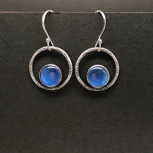 Blue Glass Sterling Silver Earrings