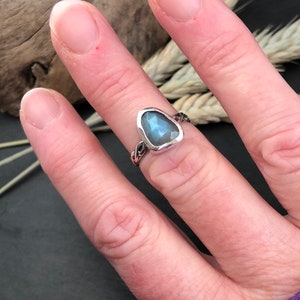 Rose Cut Labradorite, Sterling Silver Ring Size 7
