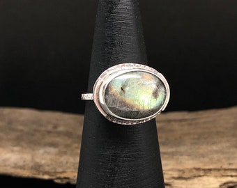 Rainbow Labradorite Sterling Silver Ring Size 7.5 US