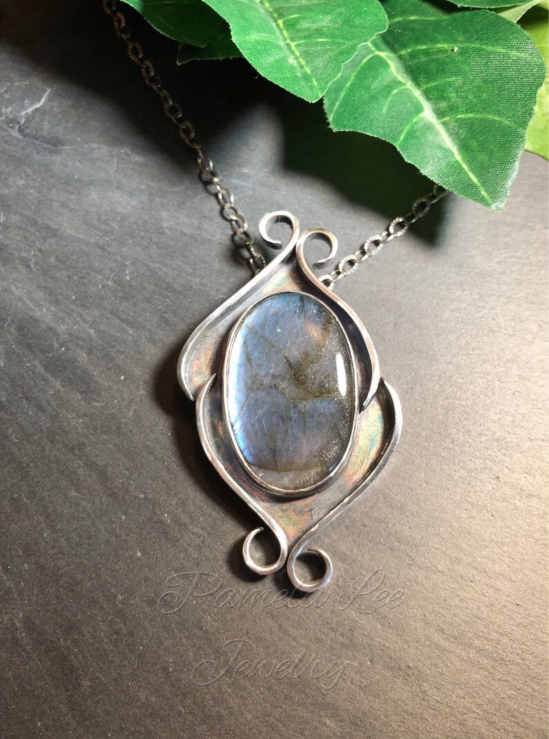 Blue Flash Labradorite in Sterling Silver Pendant image 5