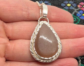 Peach Moonstone Sterling Silver Pendant
