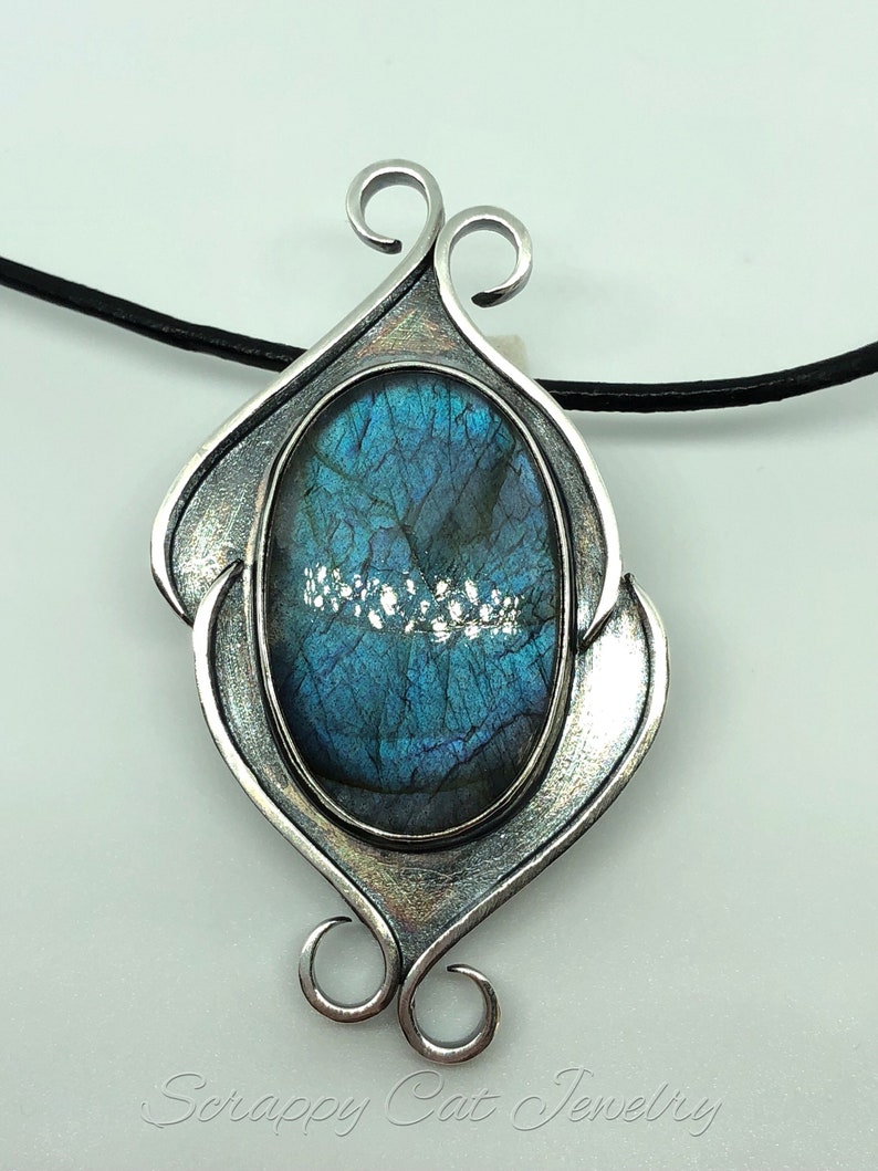 Blue Flash Labradorite in Sterling Silver Pendant image 1