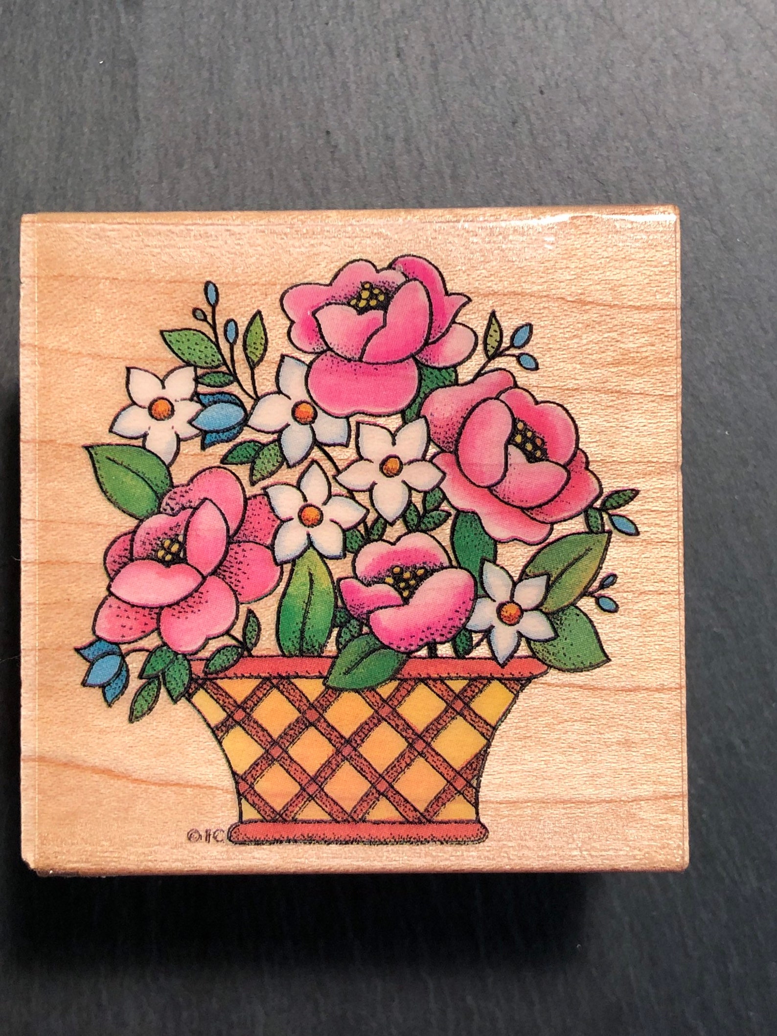 Floral Flower Basket Rubber Stamp All Night Media Rubber Etsy