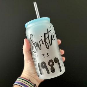 1989 TS Glass Cup, Iced Coffee Cup, Libbey Glass, 16 oz Cup, 16 oz Coffee Cup, 1989 Taylor, Swiftie Glass Coffee Cup, Blue Coffee Cup