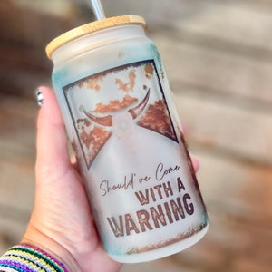 16oz Coffee Glass, Libbey Glass, Glass Coffee Cup, Western Cup, Should&#39;ve Come With A Warning Cup, Bamboo Lid Cup, Iced Coffee Cup, Cow Cup