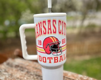 Kansas City Football 40 oz Tumbler with handle, Chiefs Tumbler, Chiefs 40 oz Tumbler, Kansas City Football, Football Tumbler, KC Chiefs