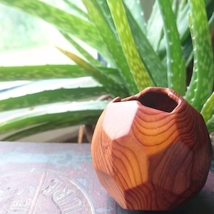 Faceted yew wood vessel - wooden art - woodcarving - home decor