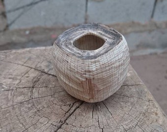 Textured oak vessel - wooden pot - woodcarving - handmade - tactile - eco art - natural wood - small vase