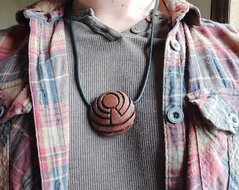 Wooden jewellery - Cherry wood spiral pendant - eco jewelry - primitive design - tactile - woodcarving - handmade