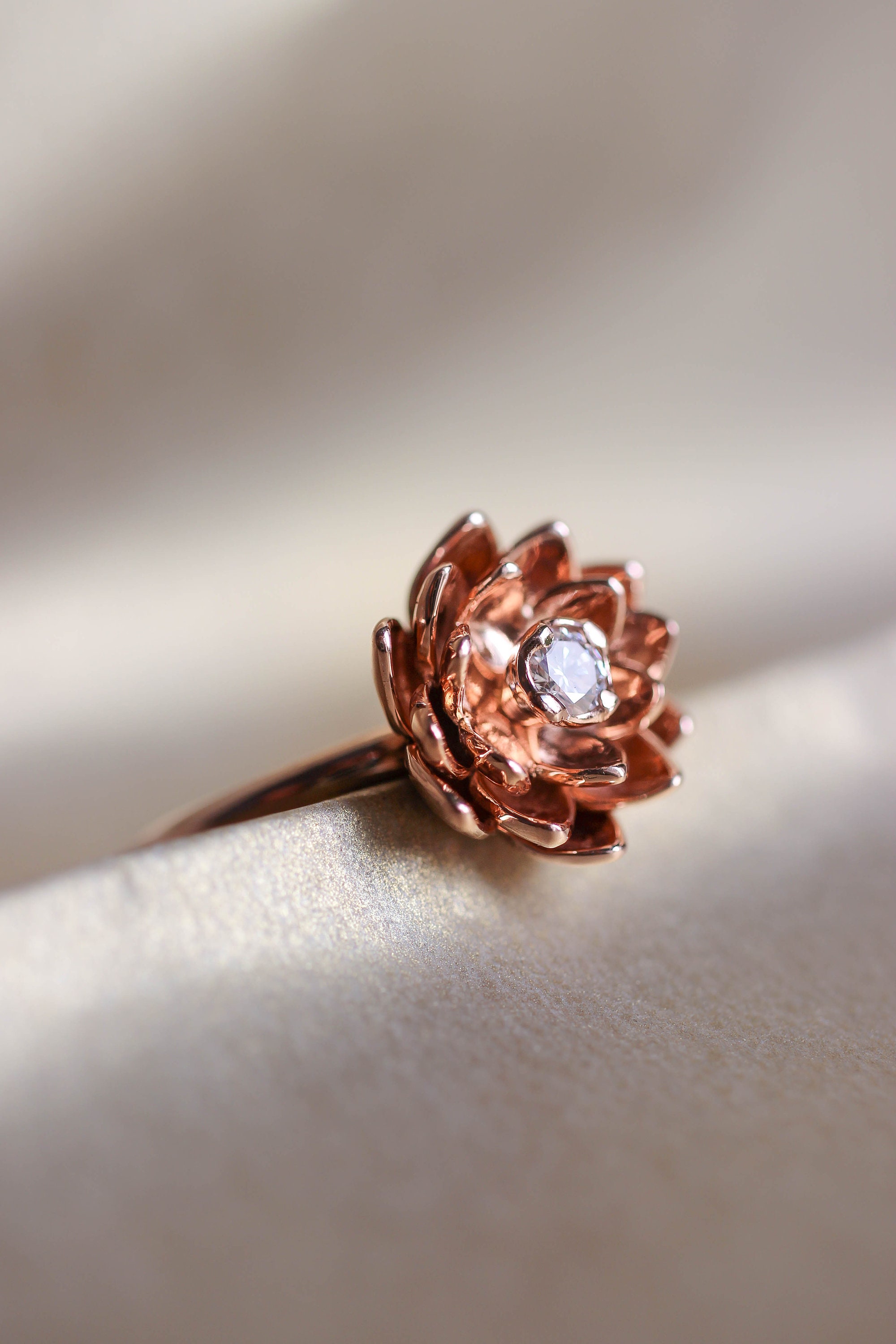 Lotus ring with diamond gold flower engagement ring rose | Etsy