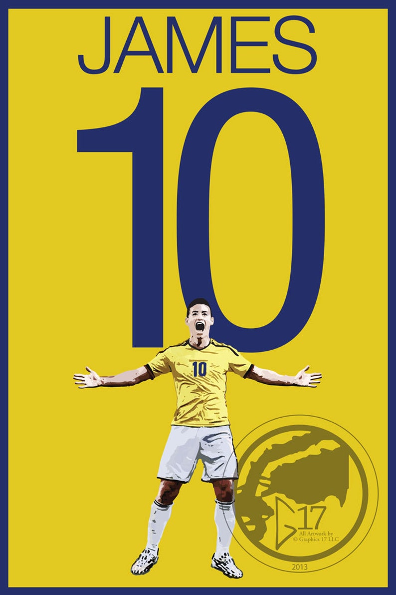 James Rodriguez 10 Colombia voetbal Voetbal Poster kunst ...
