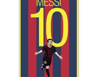 リオネル・メッシのカラフルなアートポスター、バルセロナのサッカー