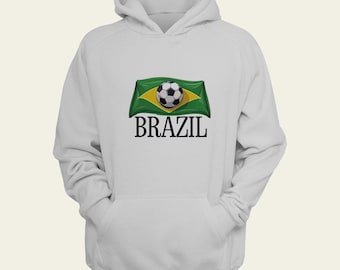 Sudadera con capucha con la bandera de fútbol de Brasil - Sudadera con capucha con la bandera de Brasil personalizada con nombre y número / Sudadera brasileña personalizada