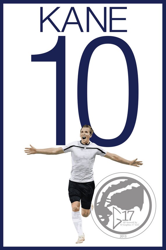Harry Kane 10 Poster Tottenham Hotspur F C Soccer Poster Etsy