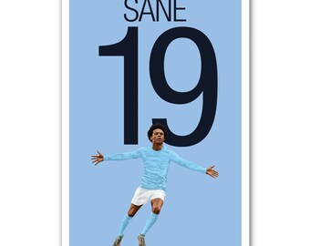 Sane Poster - Manchester City FC - German Soccer Poster - Unframed Soccer Poster - Sane Print