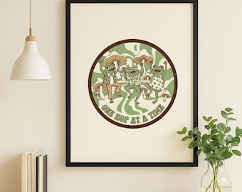 Retro Frog Print - Groovy Dancing Frogs 70s Vintage Wall Art Digital Download