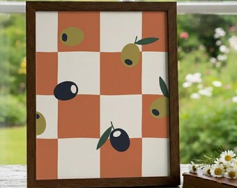 Olive Wall Art Printable, Retro Mediterranean Kitchen Decor, Cottagecore Food Illustration, Digital Download 16x20