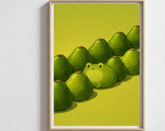 Cottagecore Pear Frog Print – Quirky Kitchen Wall Art (Digital Download, 16x20")