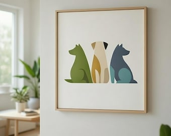 Minimalist Dog Wall Art for Modern Interiors – Mid-Century Geometric Dog Print, Digital Download
