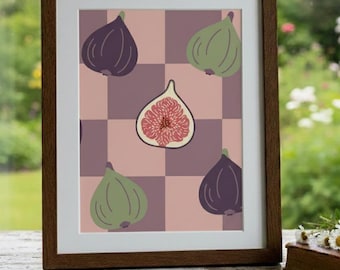Fig Wall Art Printable, Retro Fig Illustration, Cottagecore Kitchen Decor, Mediterranean Food Art, Digital Download 16x20