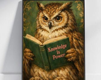 Bookish Owl Wall Art Print, Owl Quote Printable, Cottagecore Digital Wall Art