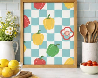 Retro Bell Pepper Kitchen Print – Cottagecore Food Art (16x20 Digital Download)