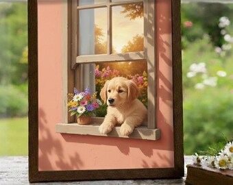 Labrador Wall Art Print, Baby Labrador Puppy Illustration, Whimsical Dog Artwork, Cozy Nursery Dog Decor, Printable Labrador Poster 16x20